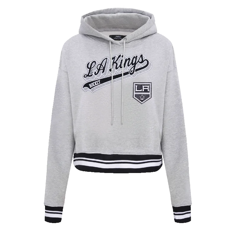 NHL LOS ANGELES KINGS SCRIPT TAIL WOMEN'S RIB FLC CROPPED PO HOODIE (HEATHER GRAY/BLACK)