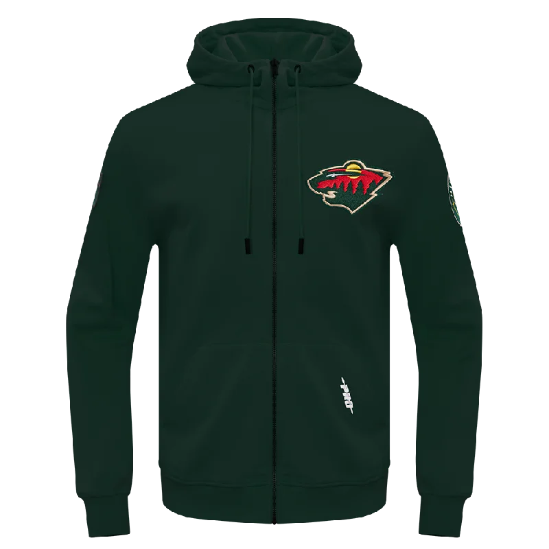 NHL MINNESOTA WILD CLASSIC CHENILLE MEN'S FZ PO HOODIE (FOREST GREEN)