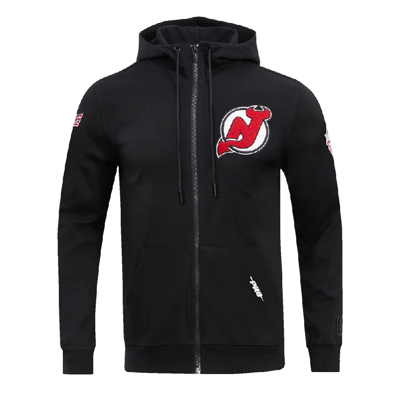 NHL NEW JERSEY DEVILS CLASSIC CHENILLE MEN'S FZ PO HOODIE (BLACK)