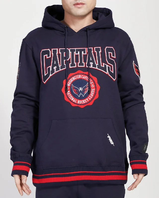 NHL WASHINGTON CAPITALS CREST EMBLEM MEN'S RIB PO HOODIE (MIDNIGHT NAVY/RED/MIDNIGHT NAVY)