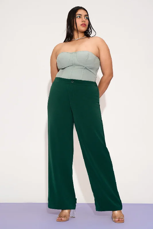 Dark Jade Curve Adjustable Hem Korean Pants