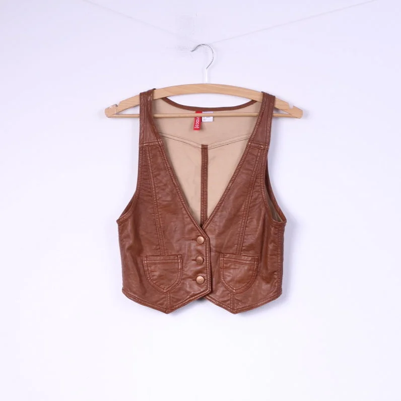 Divided by H&M Womens 36 S Vest Brown Imitation Leather  Single Breasted