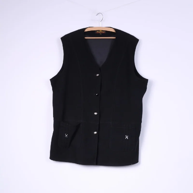 Karoline International Women XL Waistcoat Black Retro Single Breasted Pocket Vest