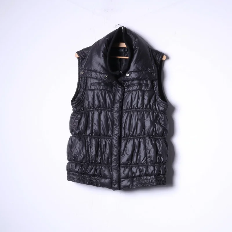 Orsay Womens 40 M/L Bodywarmer Full Zipper Padded Black Shiny nylon Vest