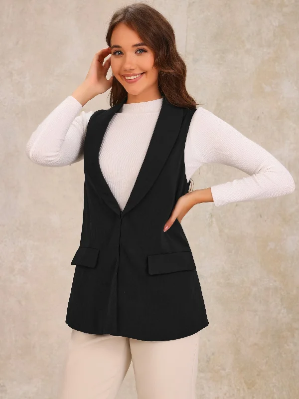 Sleeveless Shawl Collar Open Front Work Office Vest