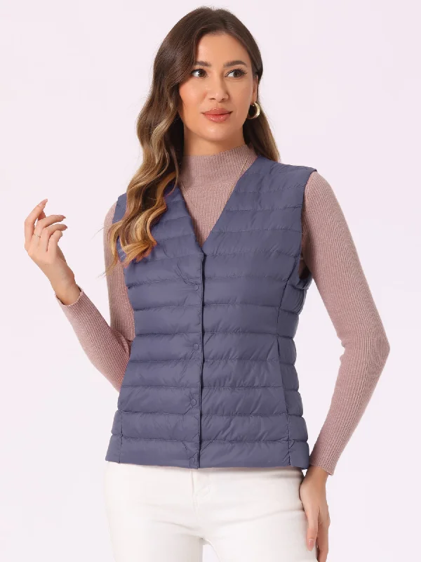 Sleeveless Lightweight Button Up Quilted Puffer Vest