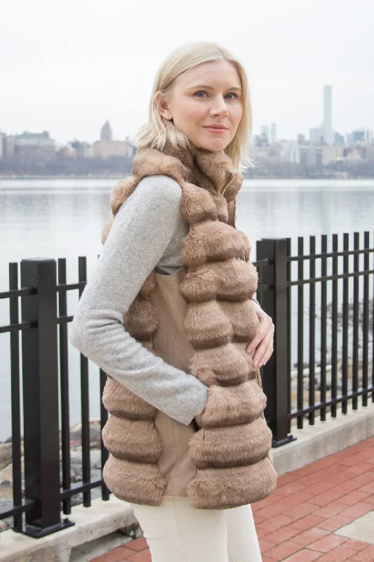 ÉLODIE - Bevel Faux Fur Puffer Vest