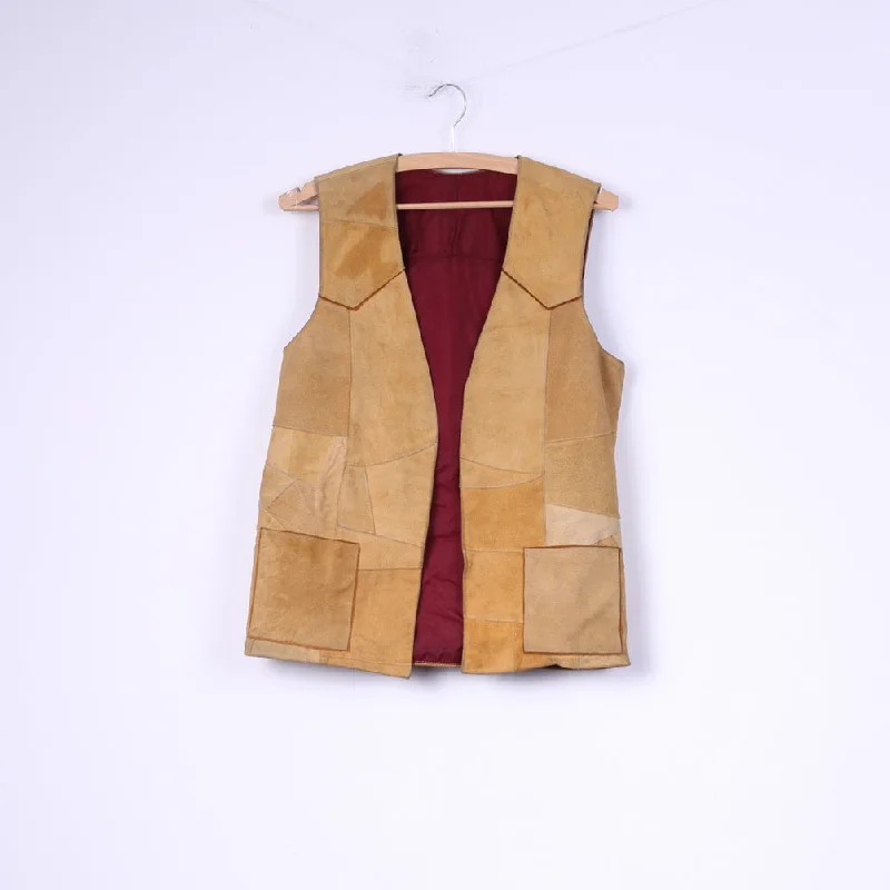 Womens M Vest Patchwork Leather Suede Camel Top