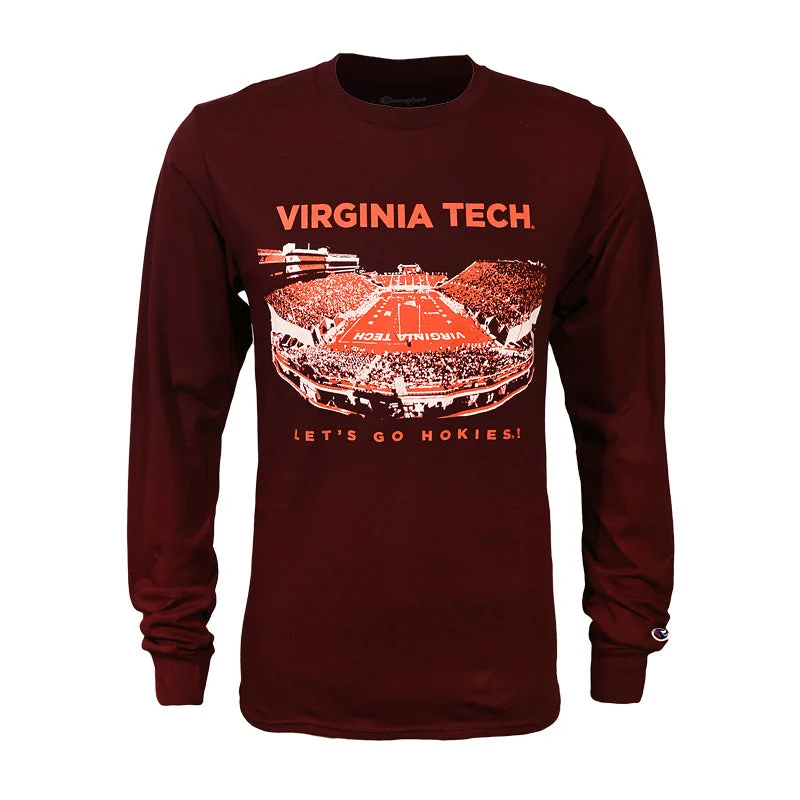 Virginia Tech Aerial Stadium Long-Sleeved T-Shirt: Maroon by Champion