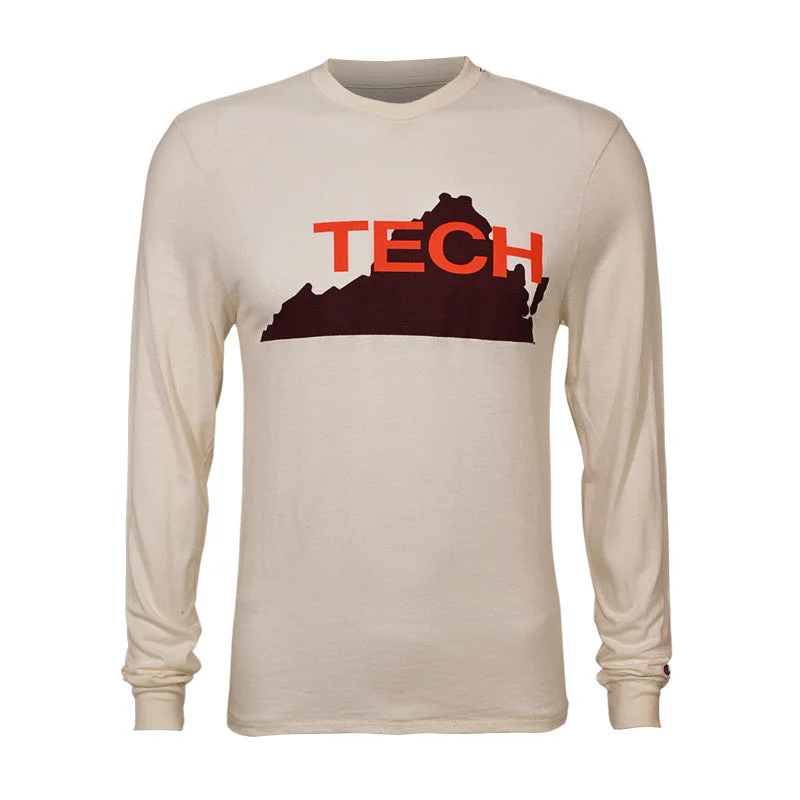 Virginia Tech Triumph Vault State Outline Long-Sleeved T-Shirt: White by Champion