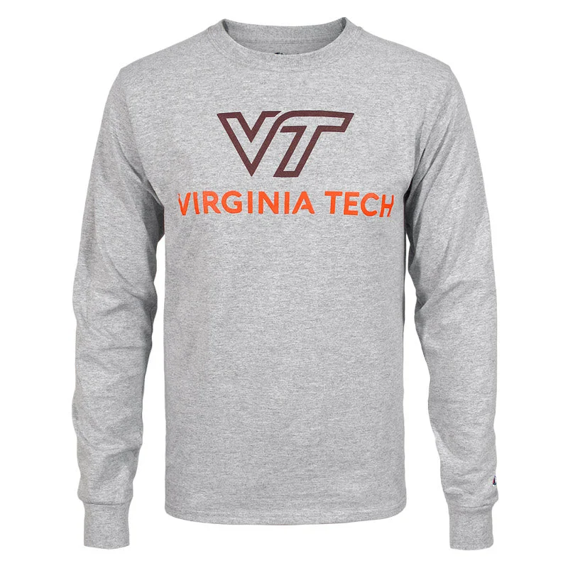 Virginia Tech University Logo Long-Sleeved T-Shirt: Oxford Gray by Champion