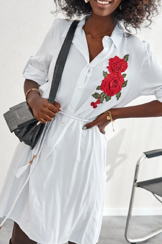 White Embroidered Shirt Dress