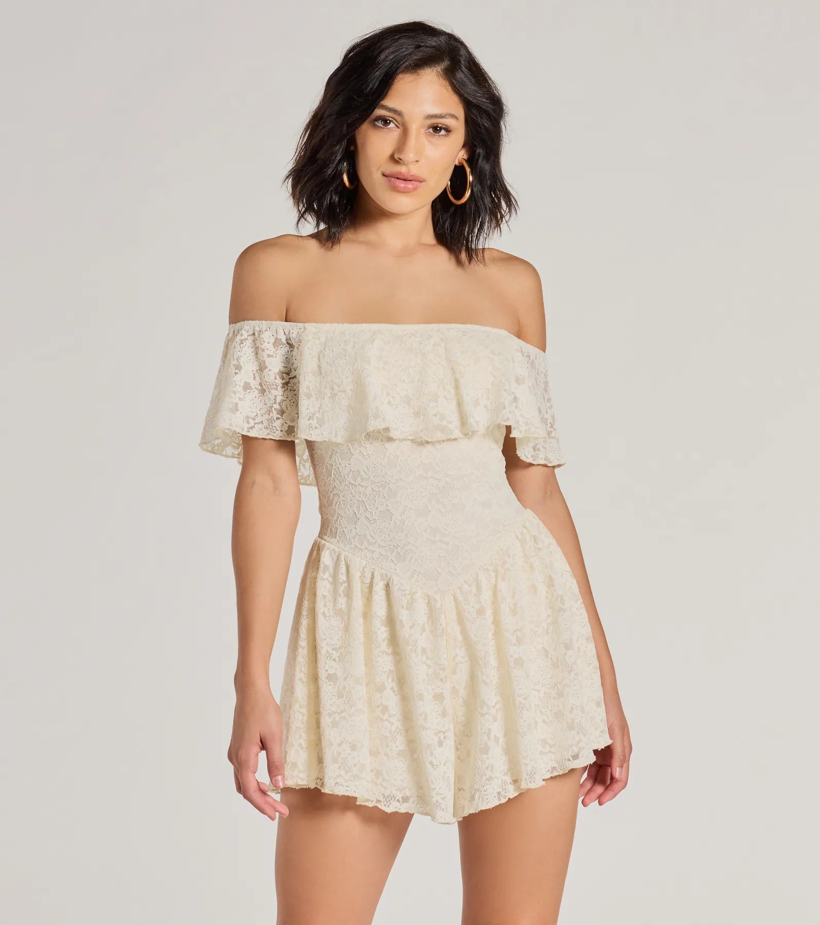 Boho Lace Off-The-Shoulder Drop Waist Romper