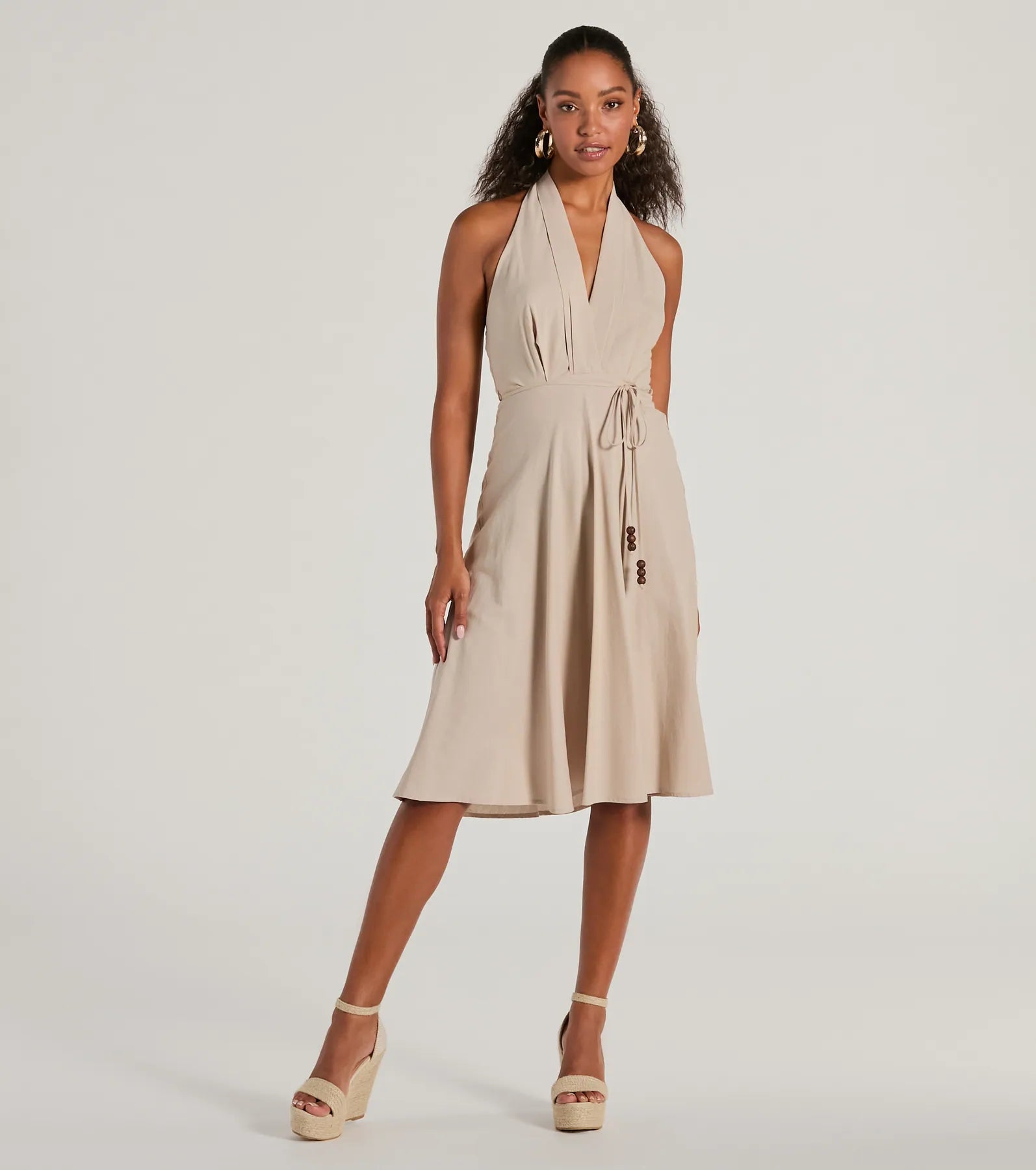 Delightful Charm Halter A-Line Midi Dress