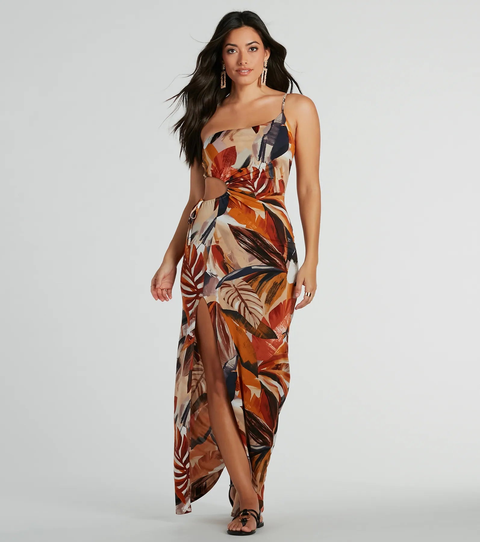 Pretty In Paradise One-Shoulder Tropical Maxi Dress