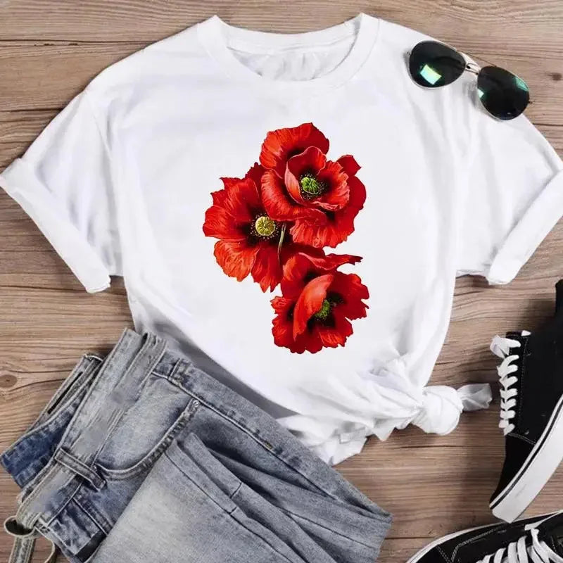 Print Fashion Watercolor Flower T-Shirt