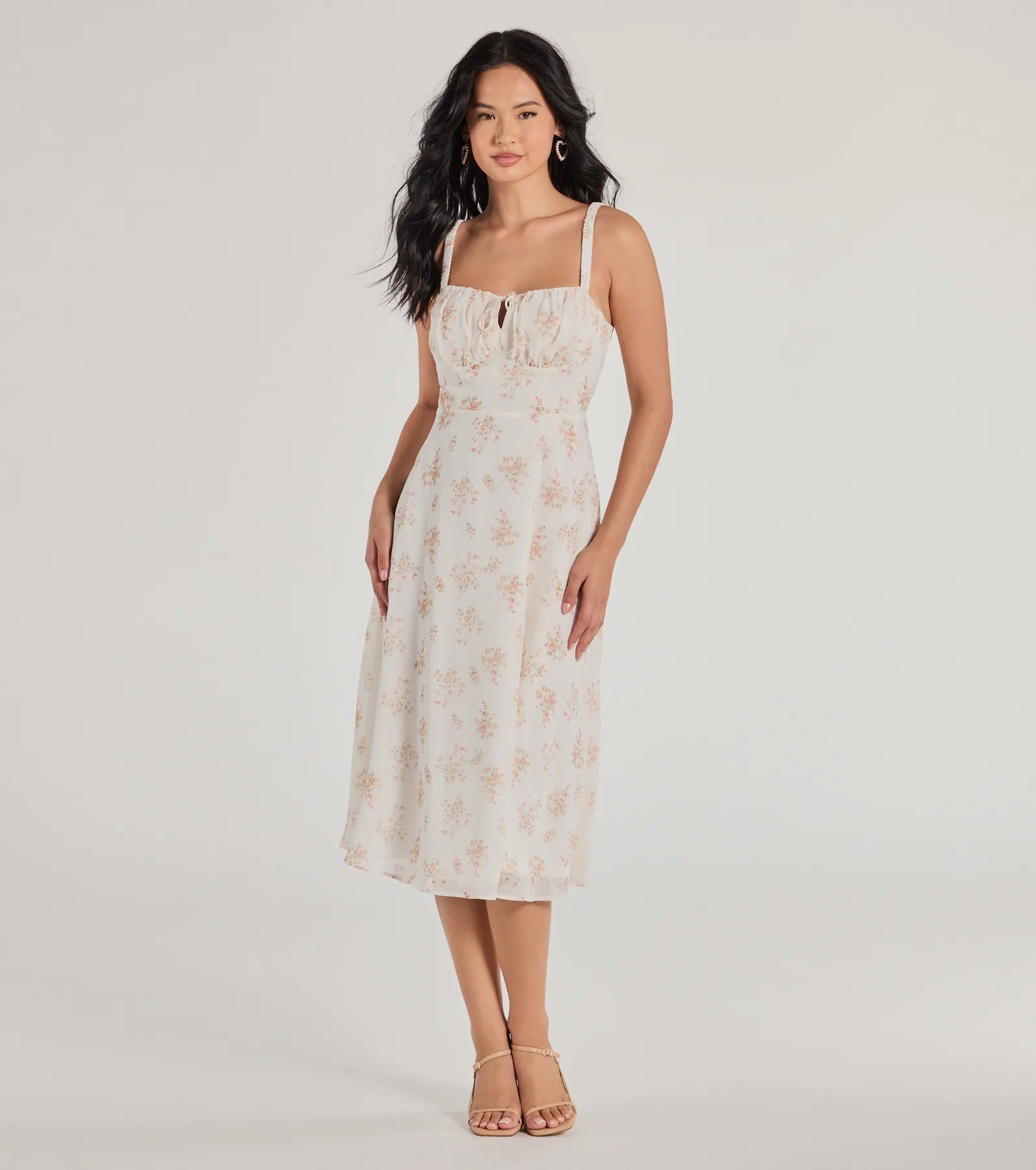 So Enchanting A-Line Floral Chiffon Midi Dress