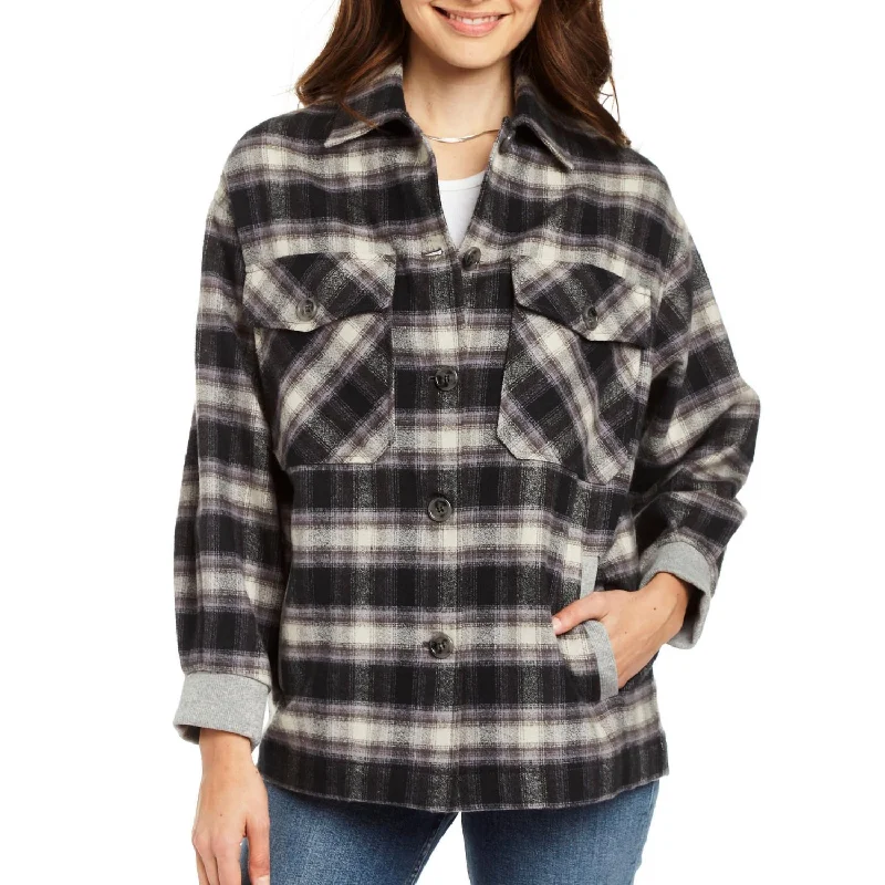 Gabby Plaid Shirt Jacket In Grey Mist Combo