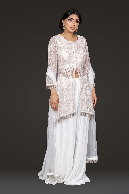 Ivory Embroidered Peplum Sharara