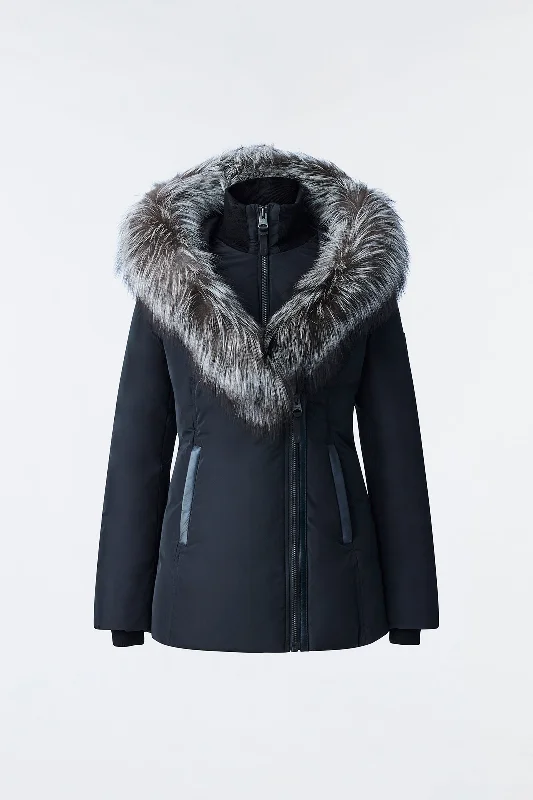 ADALI Down coat with silver fox fur Signature Mackage Collar Black