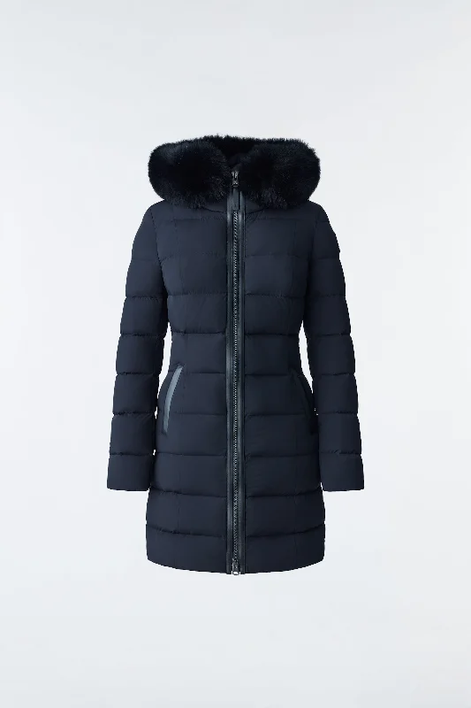 CALLA Agile-360 stretch light down coat with blue fox fur collar Black